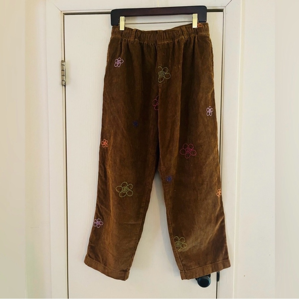 Urban Outfitters Brown Corduroy Pants with Multicolor Floral Embroidery